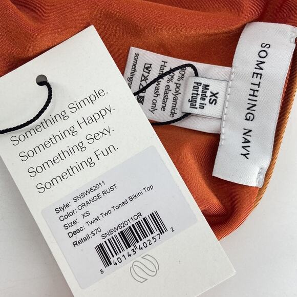 Something Navy Women's Orange Rust Twist Two Toned Bikini Top Size XS - Picture 8 of 8